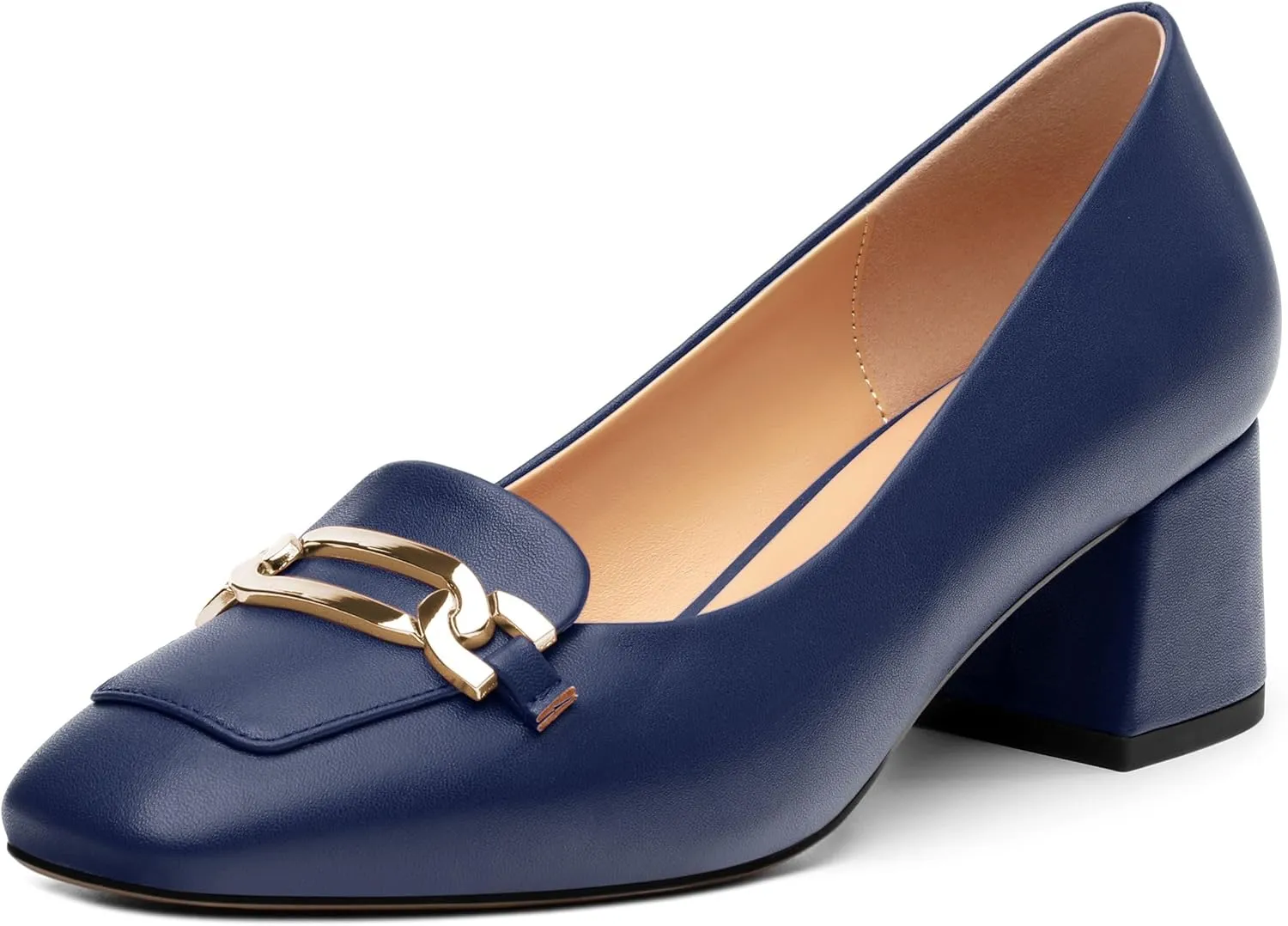 Women's Pumps Low Chunky Block Heel Square Toe Slip On Comfortable Dress Shoes for Work Office Casual