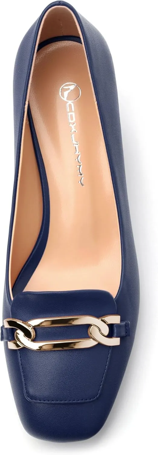 Women's Pumps Low Chunky Block Heel Square Toe Slip On Comfortable Dress Shoes for Work Office Casual