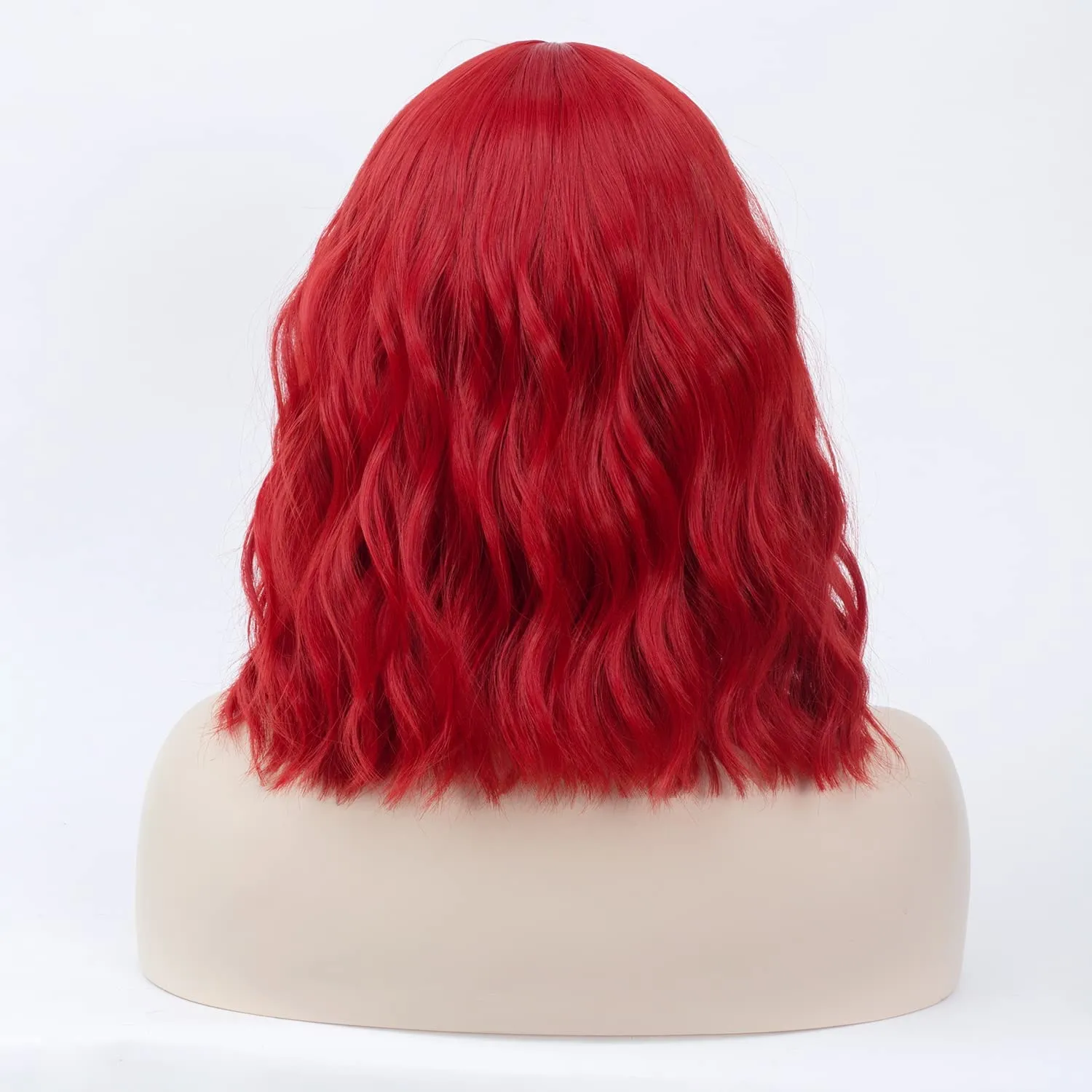 Women's RED Wig Short Curly Wavy Wig Shoulder Length Flat Bangs Wig For Women Girl Cosplay Party Halloween Wig Cap Included (14''RED)