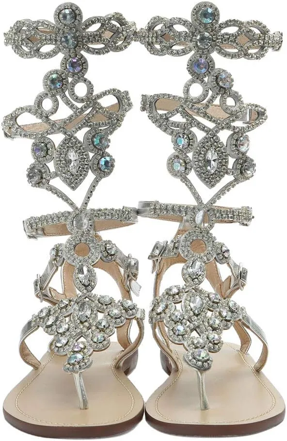 Women's Rhinestone Gladiator Sandals Stylish Flats for Summer Beach Weddings