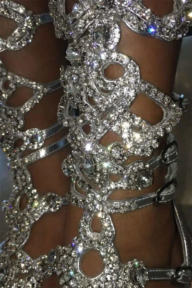Women's Rhinestone Gladiator Sandals Stylish Flats for Summer Beach Weddings