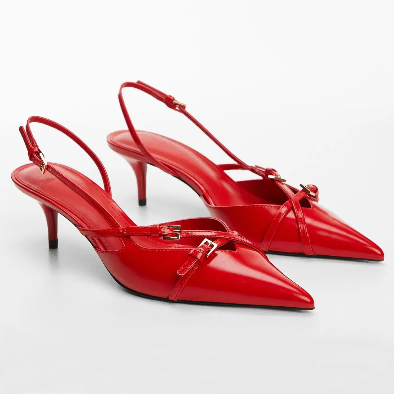 Women's Slingback Kitten Heels Buckle Strap Work Pumps Pointed Toe Slip On Comfortable Dress Shoes