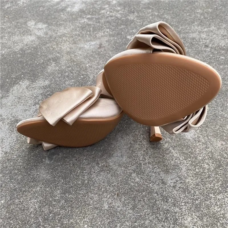 Women's Slip On Bow Slide Sandals Backless Stiletto Satin Heels Women Open toe Mules Party Prom Casual Dress