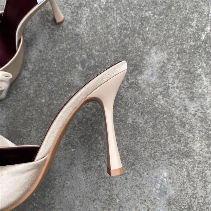 Women's Slip On Bow Slide Sandals Backless Stiletto Satin Heels Women Open toe Mules Party Prom Casual Dress
