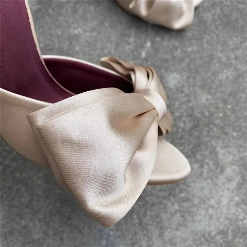 Women's Slip On Bow Slide Sandals Backless Stiletto Satin Heels Women Open toe Mules Party Prom Casual Dress