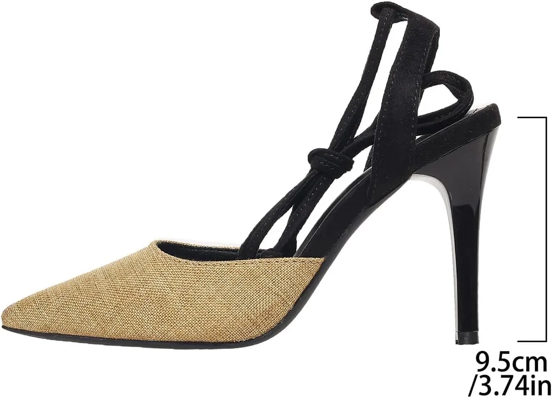 Women's Strappy Lace up Heeled Sandals Pointed Toe Kitten High Heels Stiletto Sandals Wedding Party Dress Ankle Strap Sandals