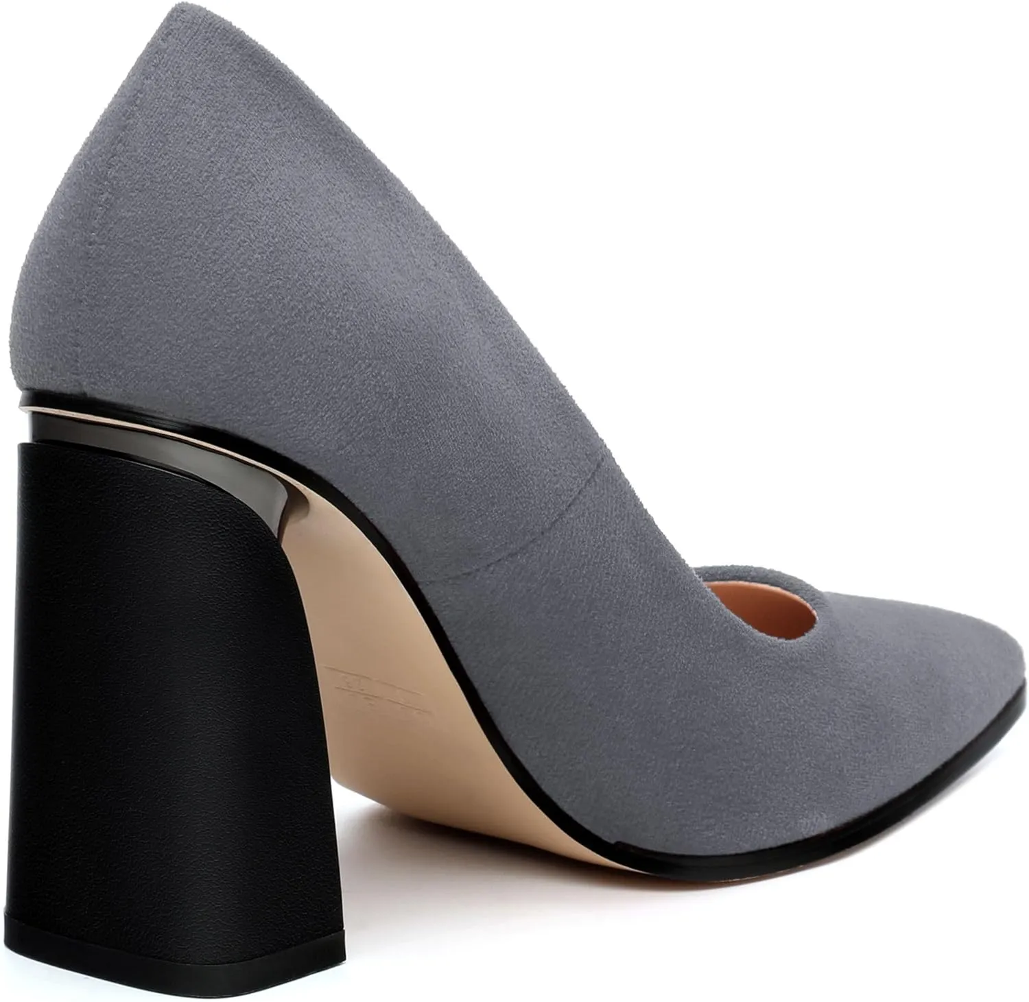 Women's Suede Chunky Block high Heels Comfortable Closed Pointed Toe Slip On Pumps Dinner Wedding Party Office Shoes 3.5 inch