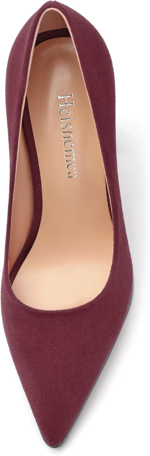 Women's Suede Chunky Block high Heels Comfortable Closed Pointed Toe Slip On Pumps Dinner Wedding Party Office Shoes 3.5 inch