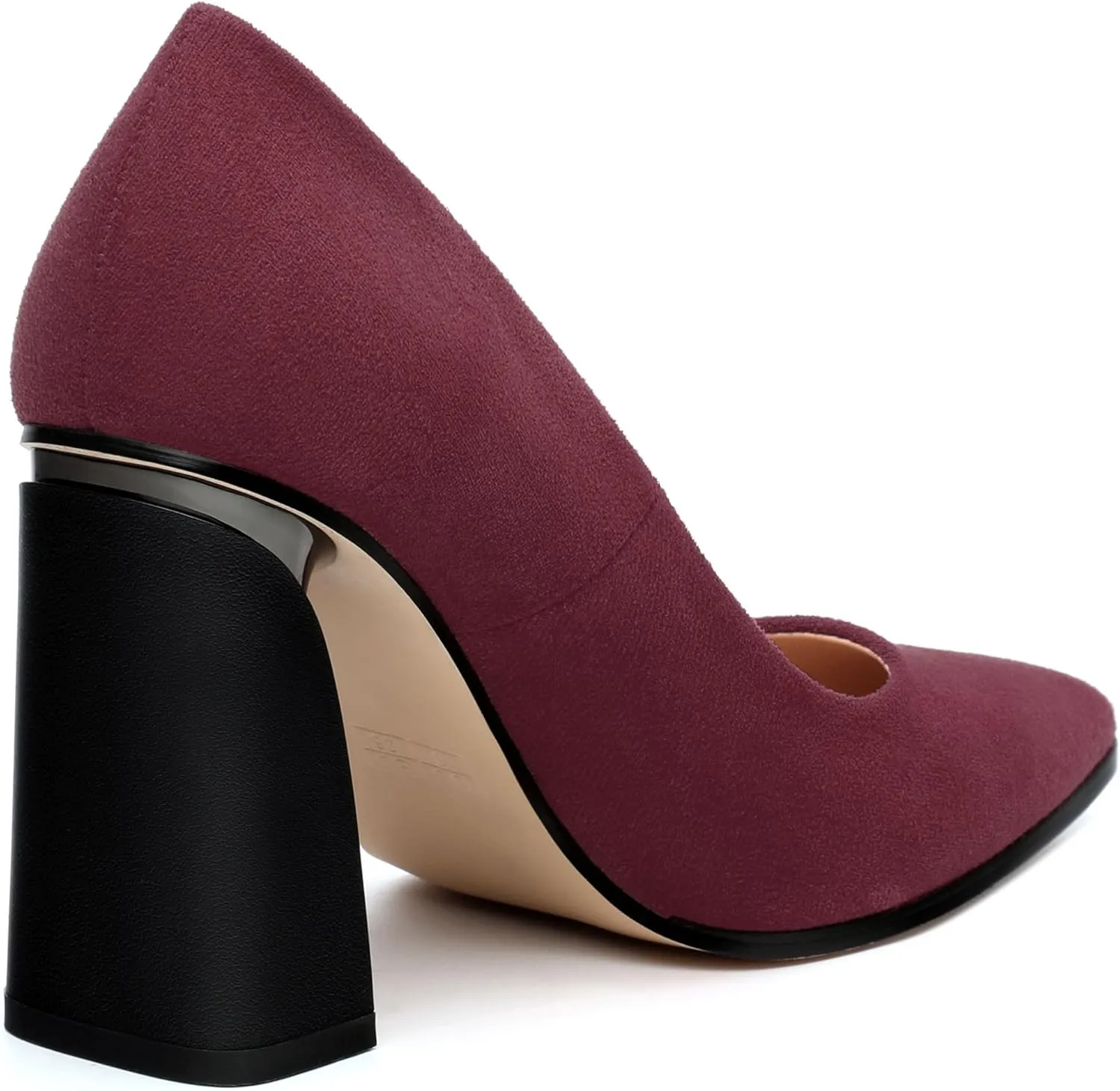 Women's Suede Chunky Block high Heels Comfortable Closed Pointed Toe Slip On Pumps Dinner Wedding Party Office Shoes 3.5 inch
