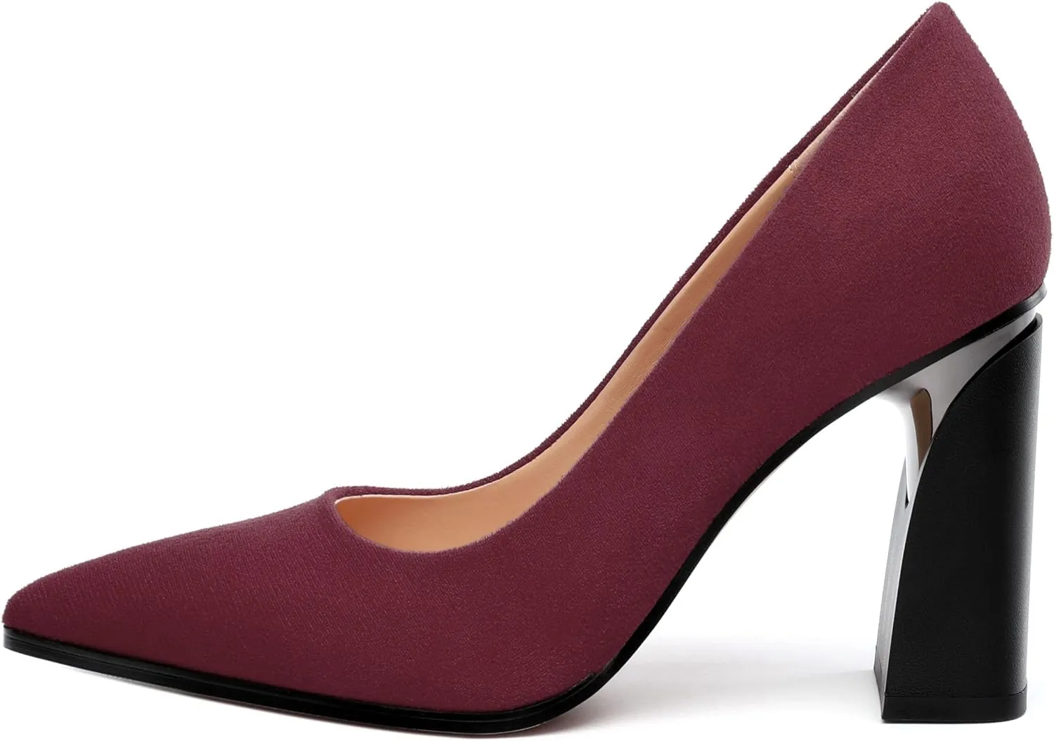 Women's Suede Chunky Block high Heels Comfortable Closed Pointed Toe Slip On Pumps Dinner Wedding Party Office Shoes 3.5 inch
