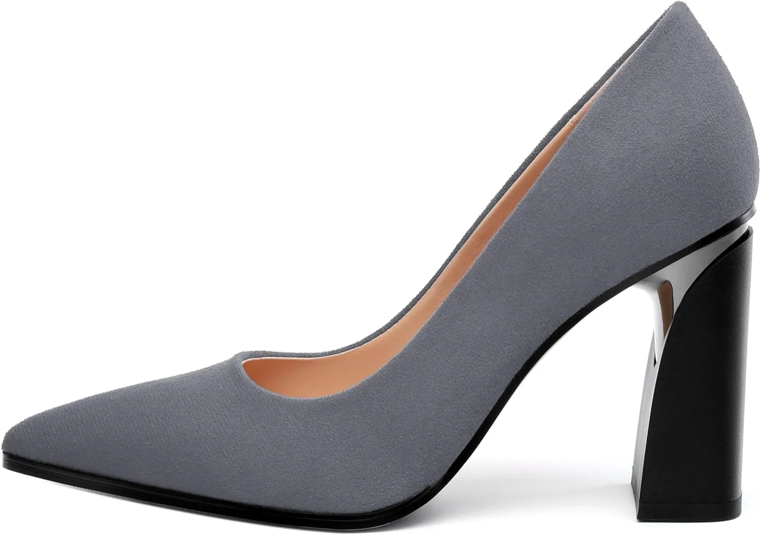 Women's Suede Chunky Block high Heels Comfortable Closed Pointed Toe Slip On Pumps Dinner Wedding Party Office Shoes 3.5 inch