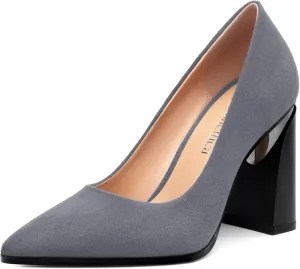 Women's Suede Chunky Block high Heels Comfortable Closed Pointed Toe Slip On Pumps Dinner Wedding Party Office Shoes 3.5 inch