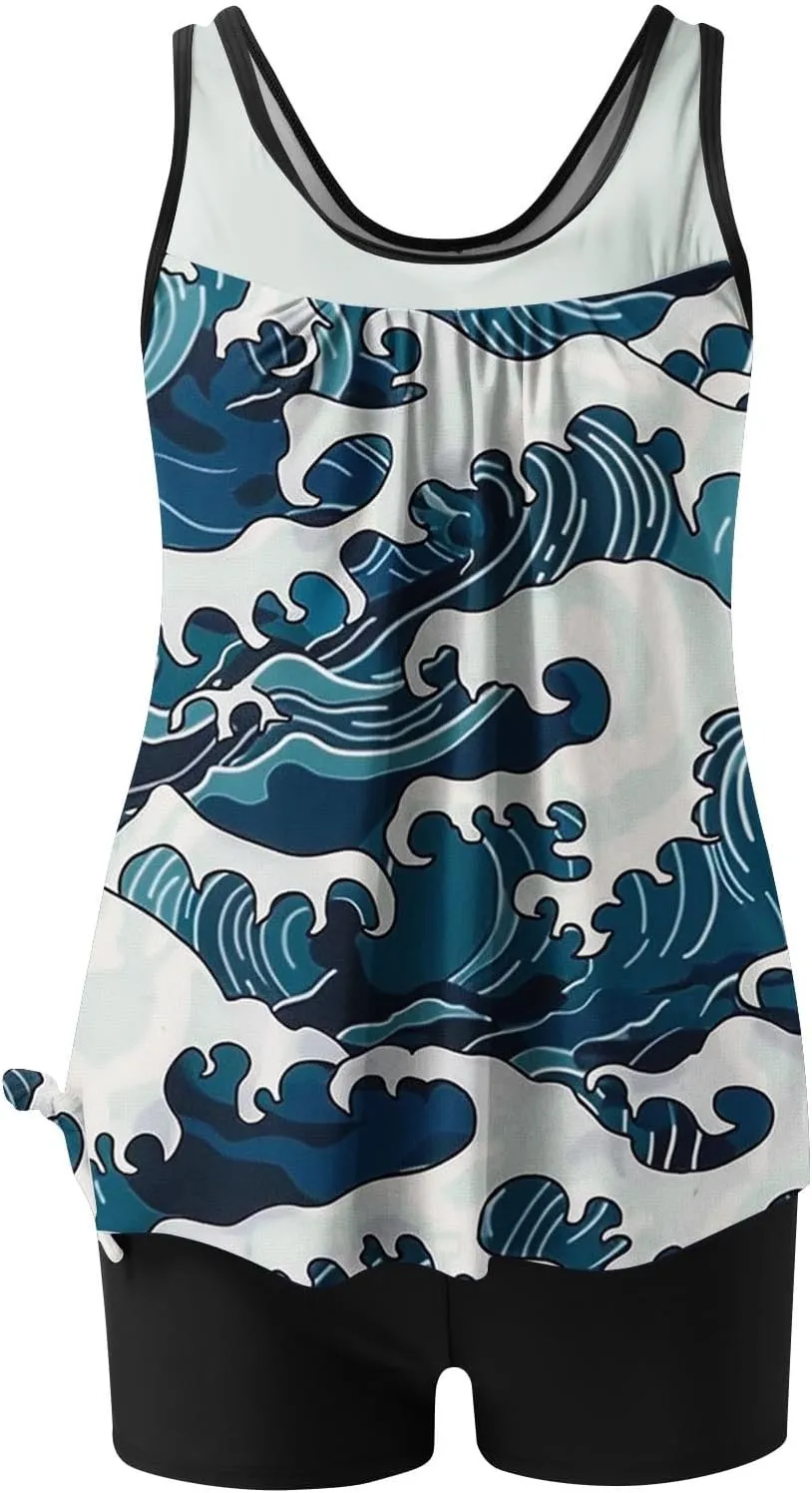 Womens Tummy Control Swim Suits 2025 Plus Size Two Piece Tankini Swimsuits Vacation Tankini Tops with Shorts Swimwear
