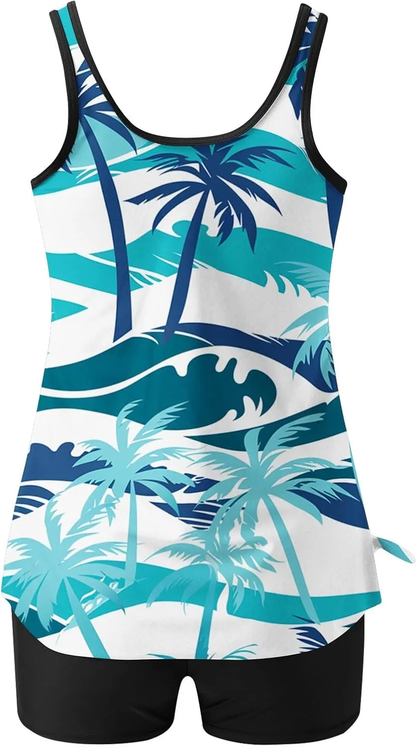 Womens Tummy Control Swim Suits 2025 Plus Size Two Piece Tankini Swimsuits Vacation Tankini Tops with Shorts Swimwear