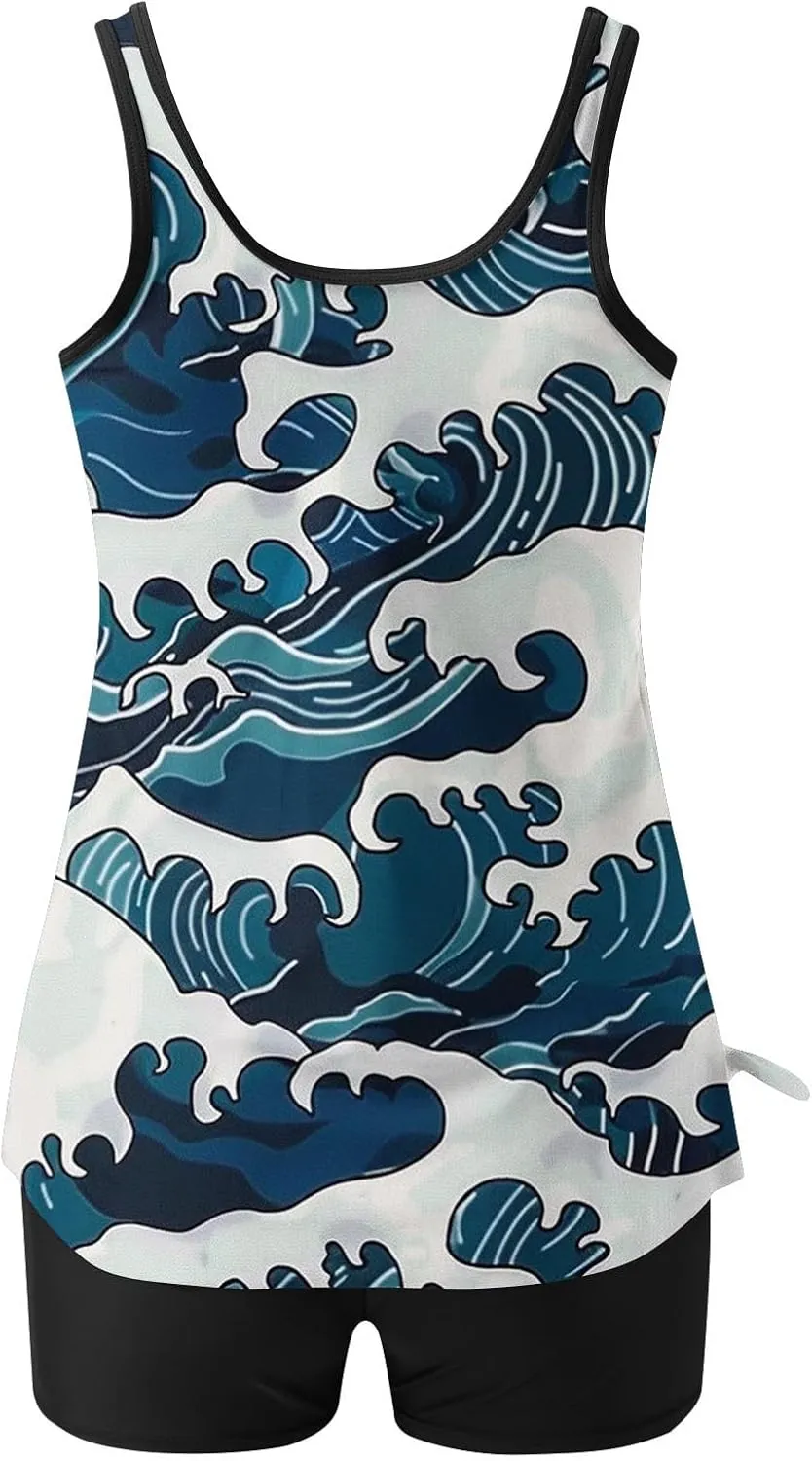 Womens Tummy Control Swim Suits 2025 Plus Size Two Piece Tankini Swimsuits Vacation Tankini Tops with Shorts Swimwear