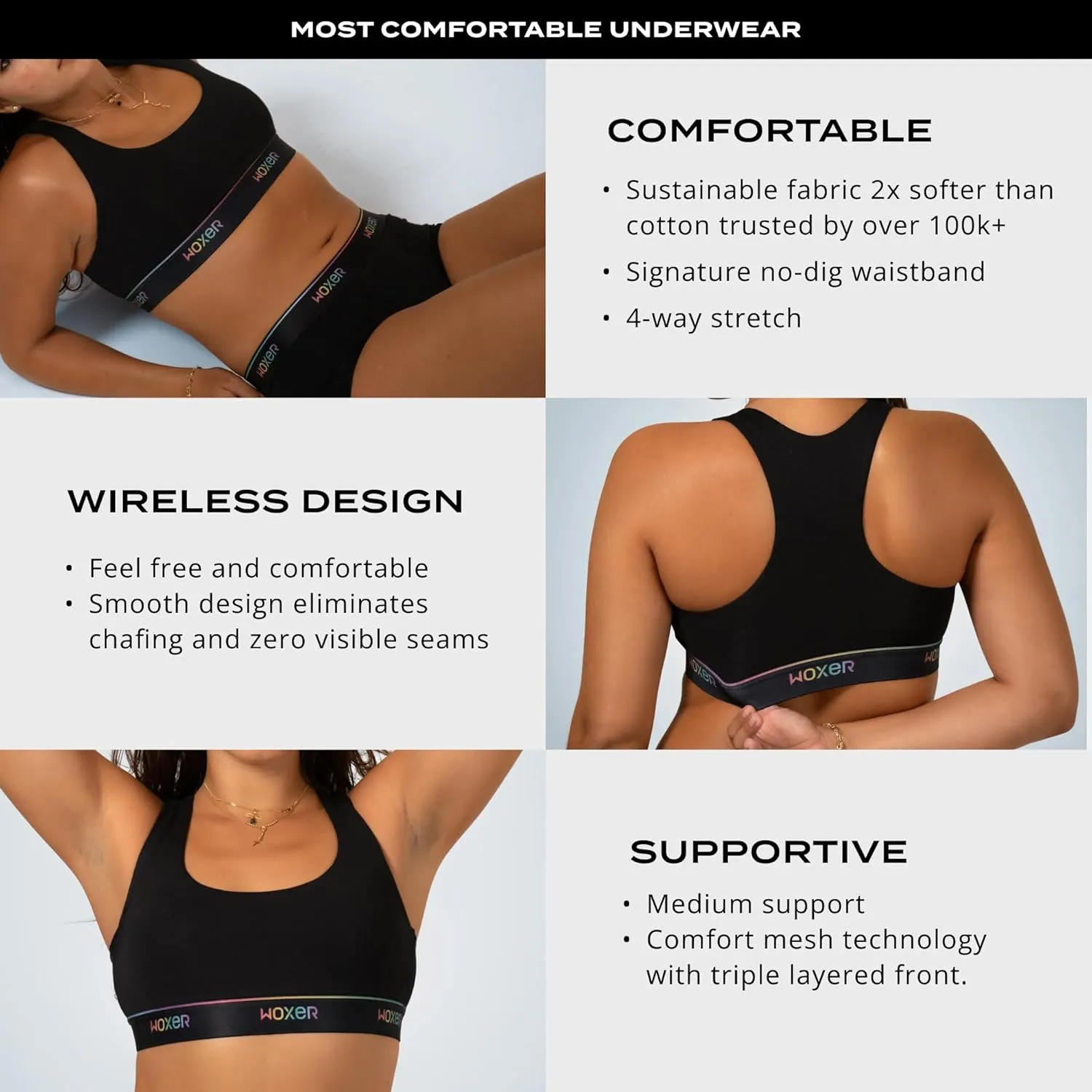Woxer Boss Bralettes for Women - Wireless, Seamless, Comfortable Support Bra