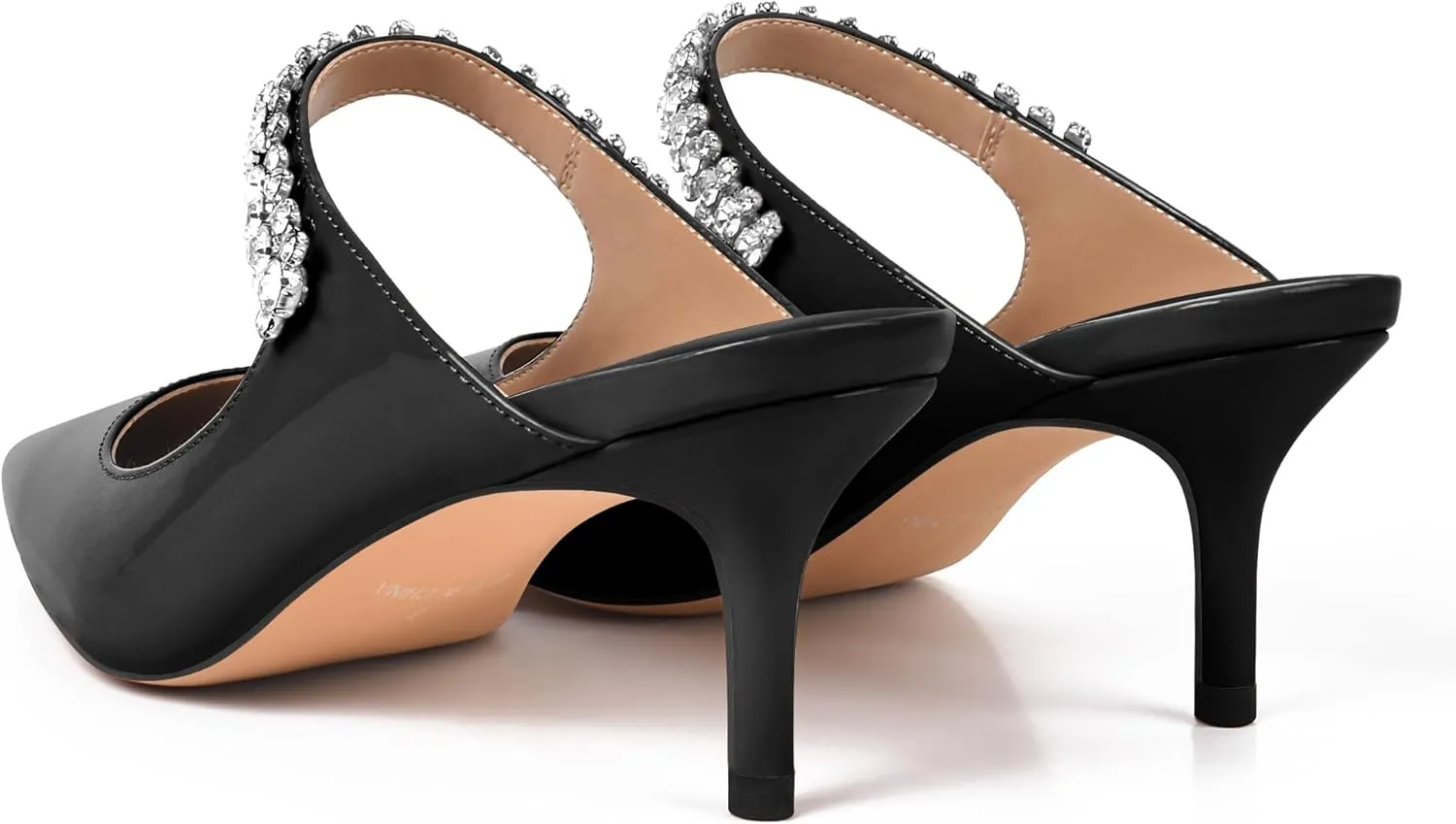 XINIUNIU Heeled Mules for Women Rhinestone Heels Pointed Toe Slip On 2.5 Inch Kitten Stiletto Closed Toe Sandals Dress Wedding Pump Shoes