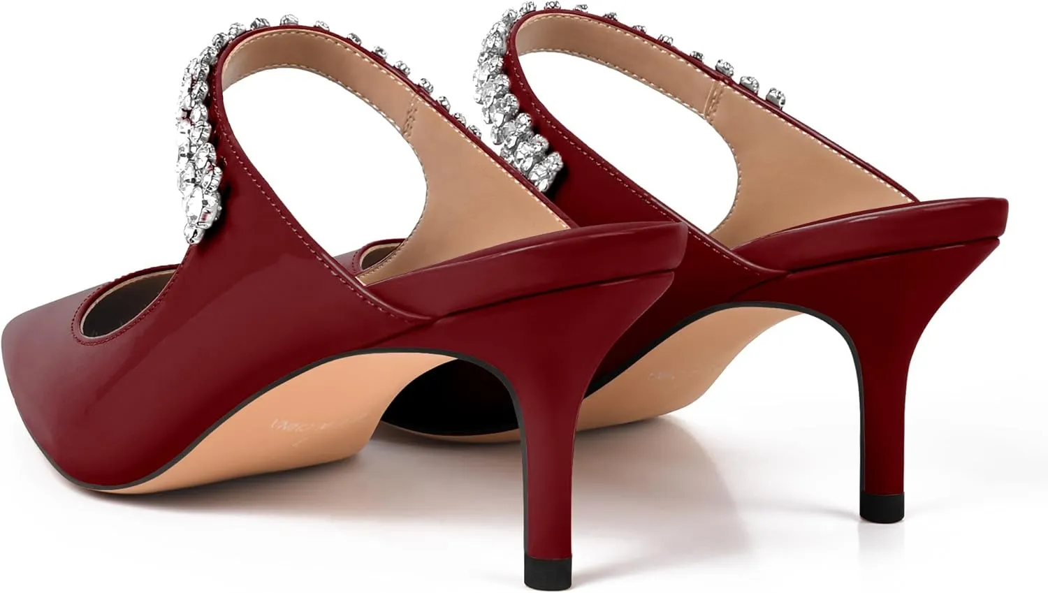 XINIUNIU Heeled Mules for Women Rhinestone Heels Pointed Toe Slip On 2.5 Inch Kitten Stiletto Closed Toe Sandals Dress Wedding Pump Shoes