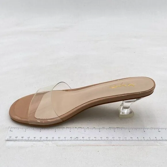 XYD Nude Chic Clear Mules Low Heels Slides Square Open Toe Transparent Mule