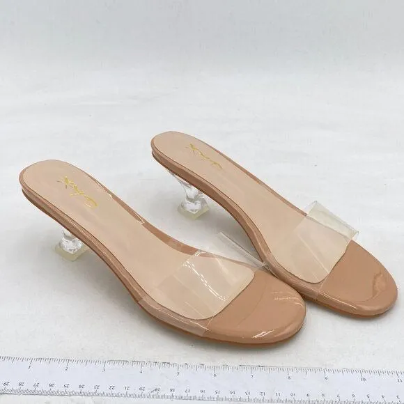 XYD Nude Chic Clear Mules Low Heels Slides Square Open Toe Transparent Mule