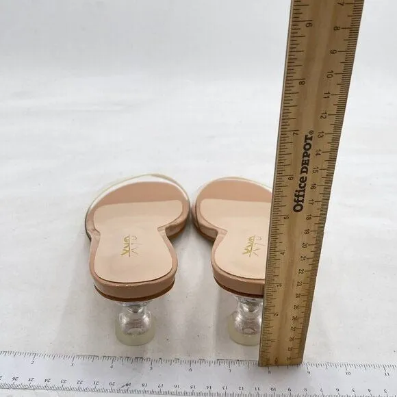 XYD Nude Chic Clear Mules Low Heels Slides Square Open Toe Transparent Mule