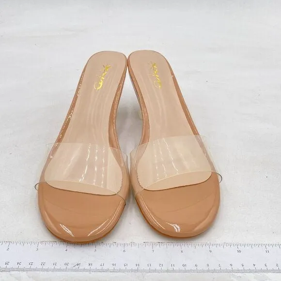 XYD Nude Chic Clear Mules Low Heels Slides Square Open Toe Transparent Mule