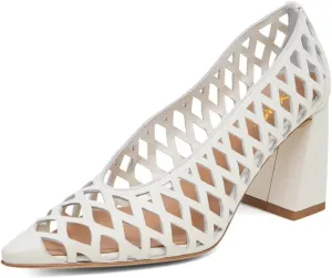 XYD Women Chunky Heels Pointed Toe Woven Pumps Slip-on Cutout Chic Office Formal Spring Summer Shoes