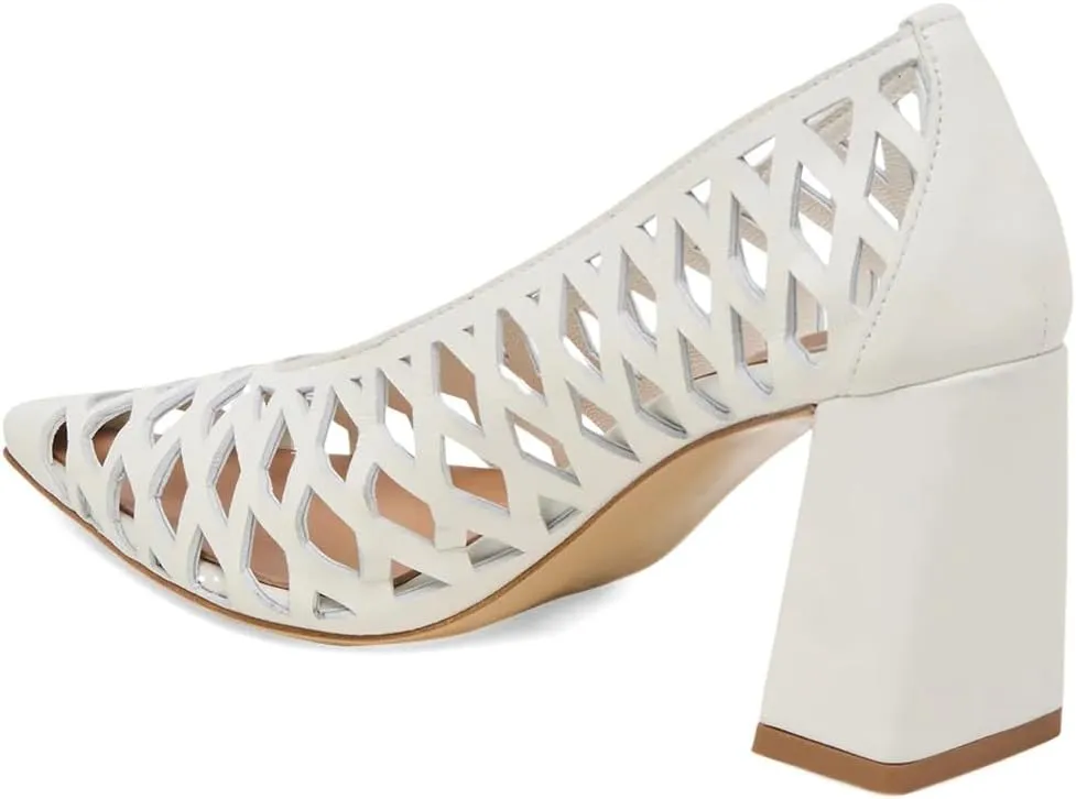 XYD Women Chunky Heels Pointed Toe Woven Pumps Slip-on Cutout Chic Office Formal Spring Summer Shoes