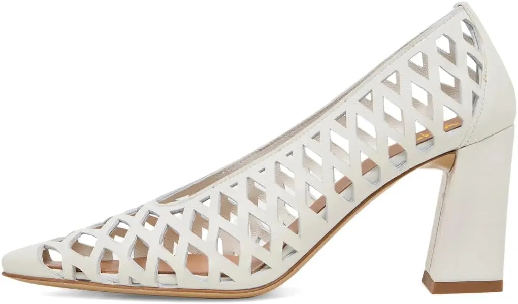 XYD Women Chunky Heels Pointed Toe Woven Pumps Slip-on Cutout Chic Office Formal Spring Summer Shoes
