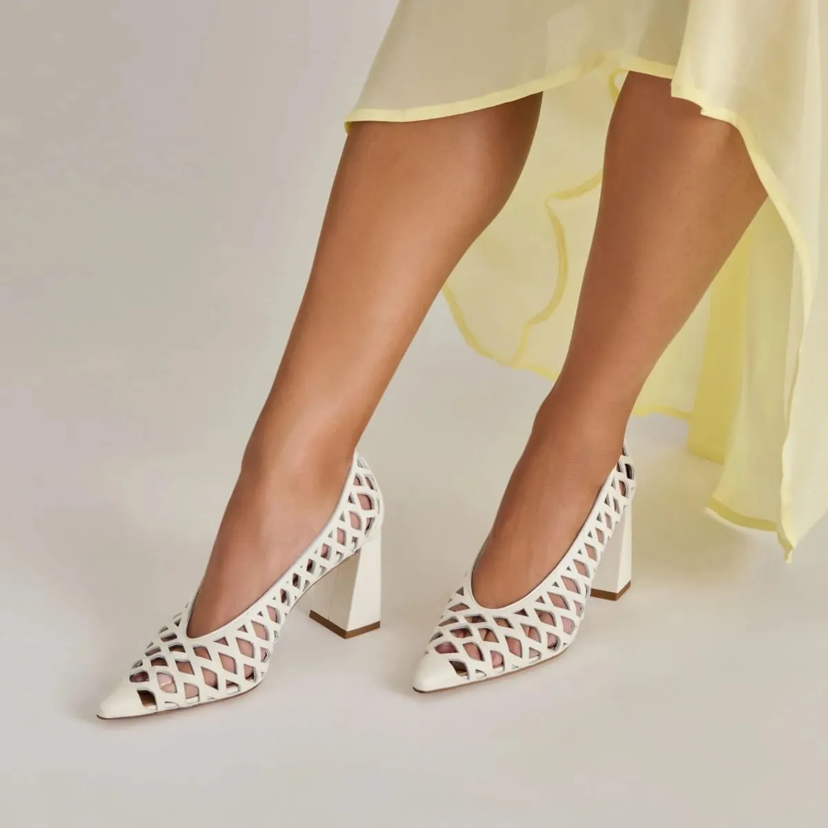 XYD Women Chunky Heels Pointed Toe Woven Pumps Slip-on Cutout Chic Office Formal Spring Summer Shoes