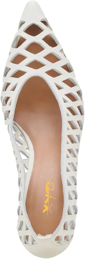 XYD Women Chunky Heels Pointed Toe Woven Pumps Slip-on Cutout Chic Office Formal Spring Summer Shoes