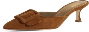 XYD Women Pointed Toe Mule Pumps with Buckle Kitten Low Heels Slip On Open-Back Slides Sandals Fashion Comfy Shoes