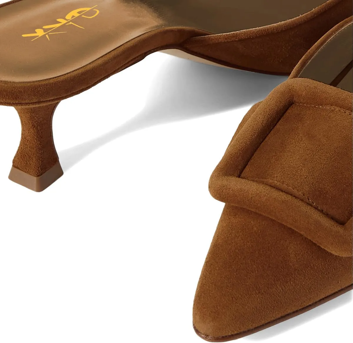 XYD Women Pointed Toe Mule Pumps with Buckle Kitten Low Heels Slip On Open-Back Slides Sandals Fashion Comfy Shoes