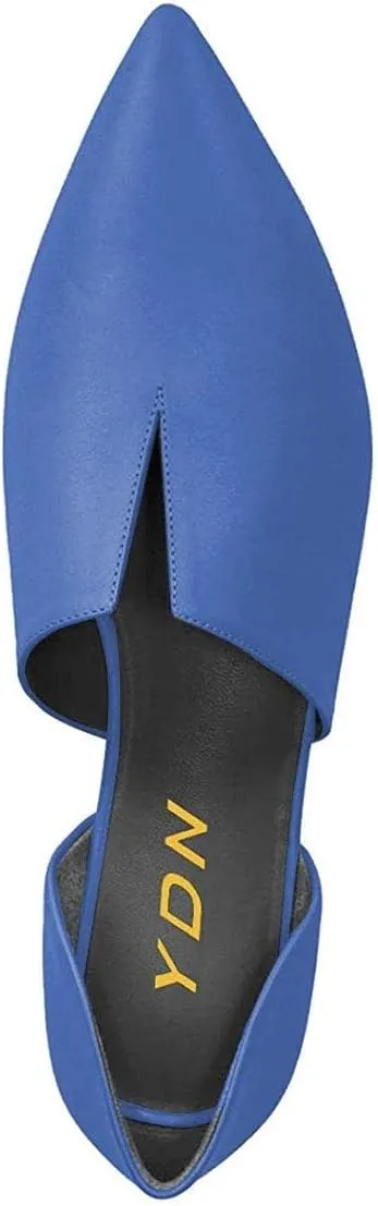 YDN Women Pointed Toe D'Orsay Ballet Flats V Cut Low Heels Slip On Office Dress Loafer Shoes