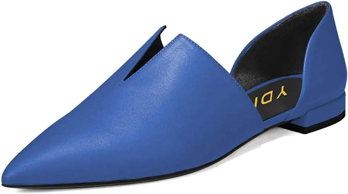 YDN Women Pointed Toe D'Orsay Ballet Flats V Cut Low Heels Slip On Office Dress Loafer Shoes