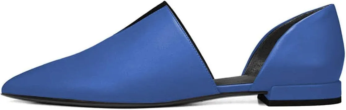 YDN Women Pointed Toe D'Orsay Ballet Flats V Cut Low Heels Slip On Office Dress Loafer Shoes
