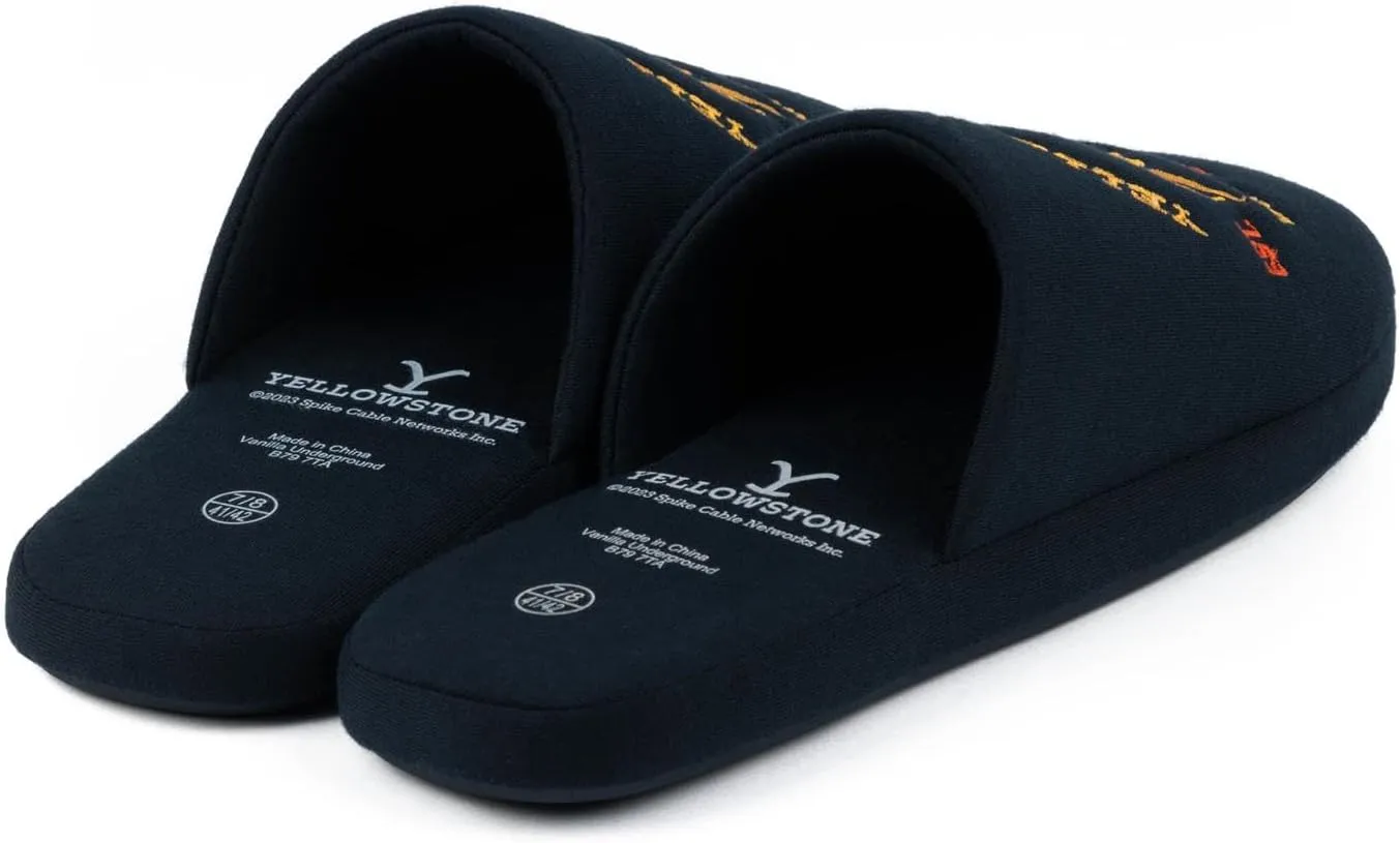 Yellowstone Mens Slippers | Adults Dutton Ranch Emblem Navy Footwear | TV Show Loungewear | Slip On House Shoes Loungewear
