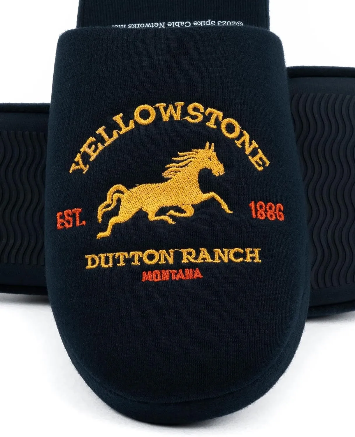 Yellowstone Mens Slippers | Adults Dutton Ranch Emblem Navy Footwear | TV Show Loungewear | Slip On House Shoes Loungewear