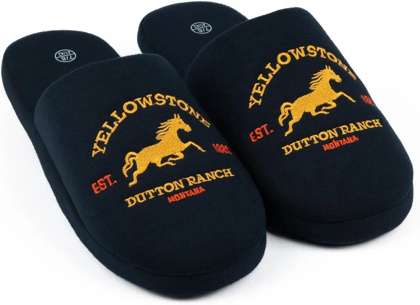 Yellowstone Mens Slippers | Adults Dutton Ranch Emblem Navy Footwear | TV Show Loungewear | Slip On House Shoes Loungewear