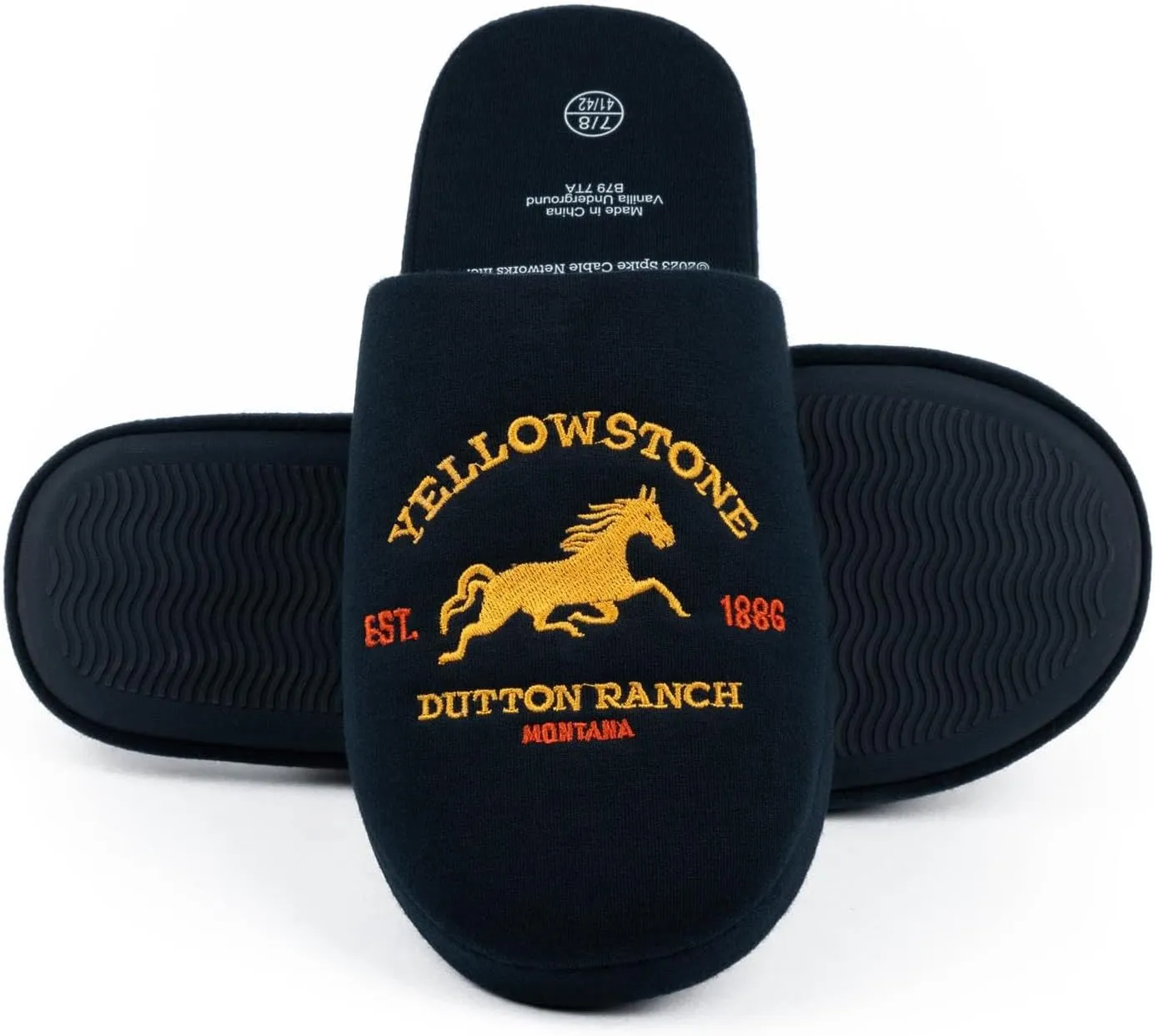 Yellowstone Mens Slippers | Adults Dutton Ranch Emblem Navy Footwear | TV Show Loungewear | Slip On House Shoes Loungewear