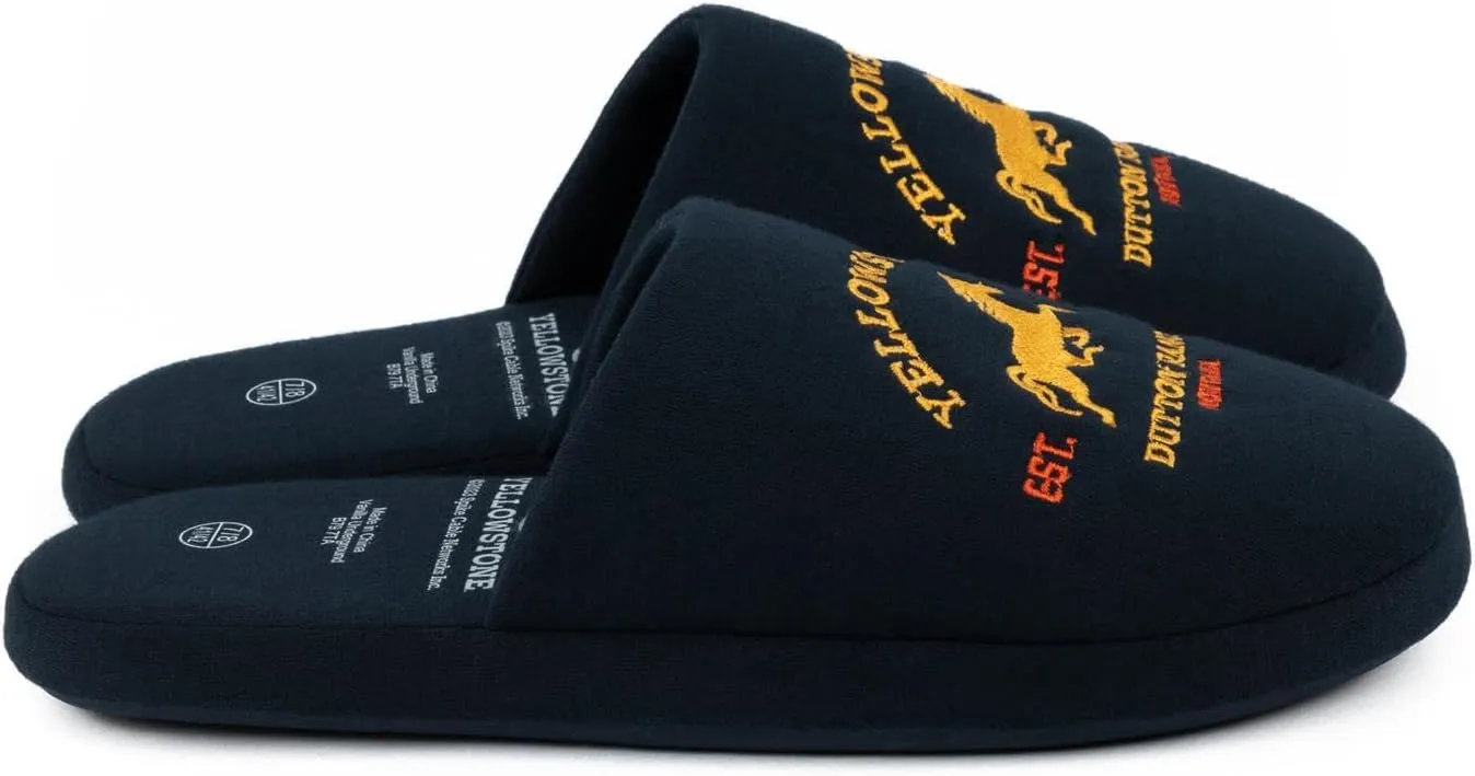 Yellowstone Mens Slippers | Adults Dutton Ranch Emblem Navy Footwear | TV Show Loungewear | Slip On House Shoes Loungewear