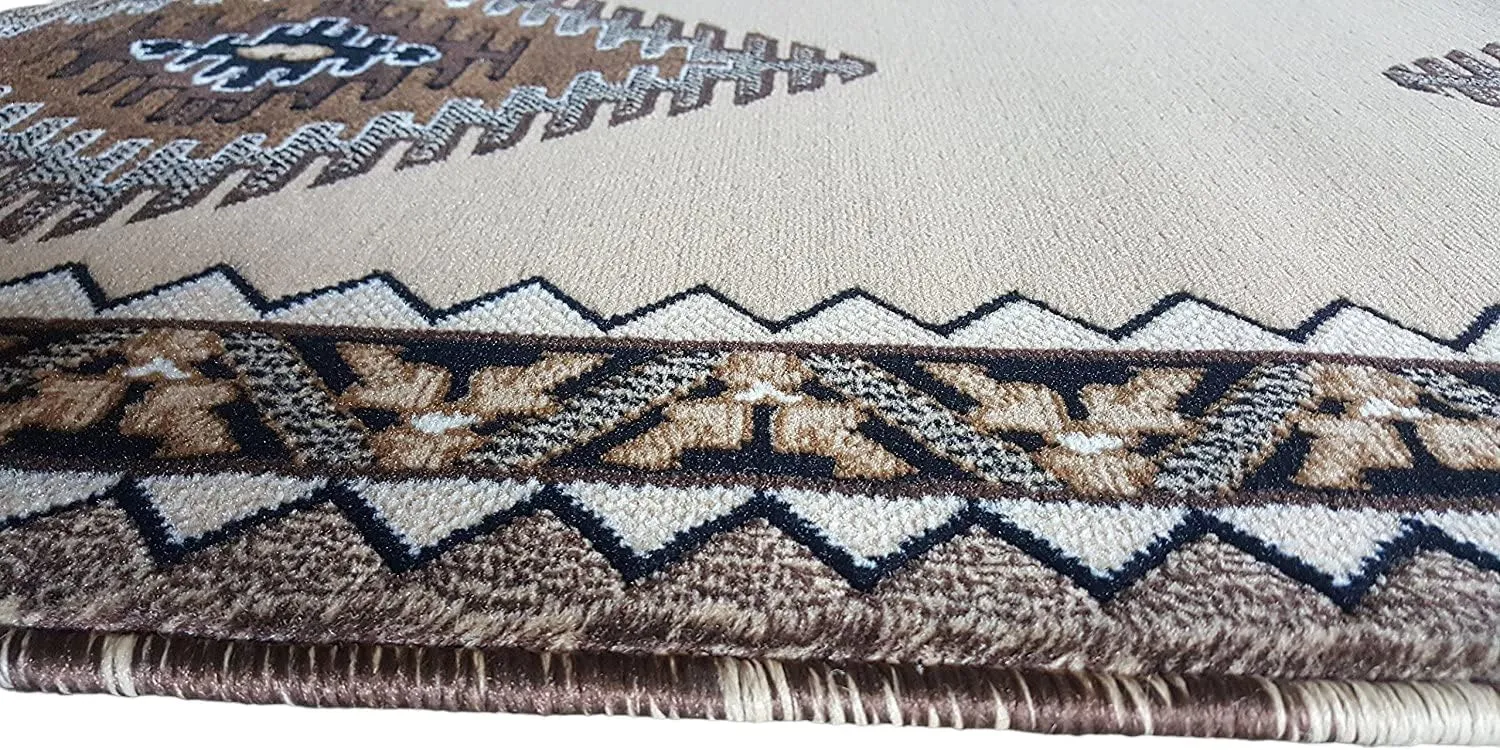 YHSF South West Native American Area Rug D143 - Easy Clean, Thick, Soft, Durable Tribal Indian Inspired Kingdom Design Runner Rug for Bedroom/Living Room and more - Berber, 2 Feet 4 In x 10 Feet 11 In