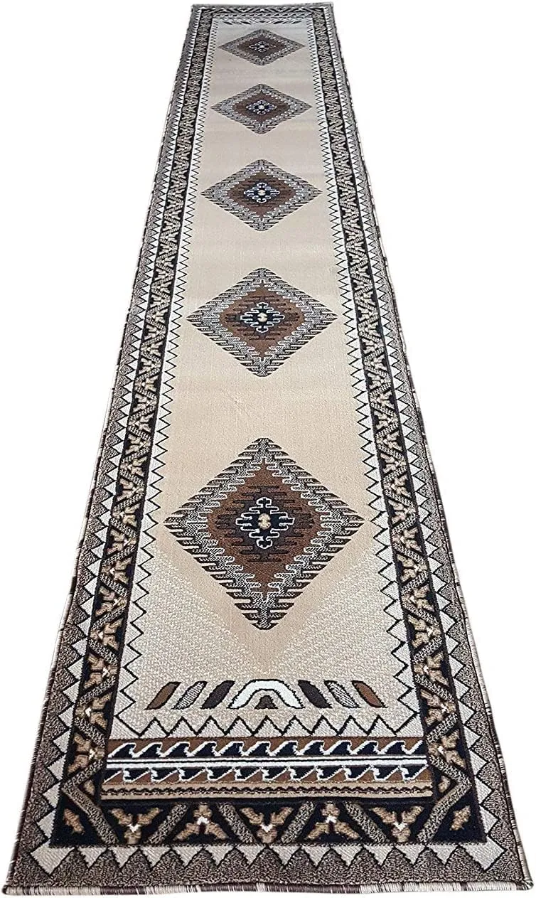 YHSF South West Native American Area Rug D143 - Easy Clean, Thick, Soft, Durable Tribal Indian Inspired Kingdom Design Runner Rug for Bedroom/Living Room and more - Berber, 2 Feet 4 In x 10 Feet 11 In