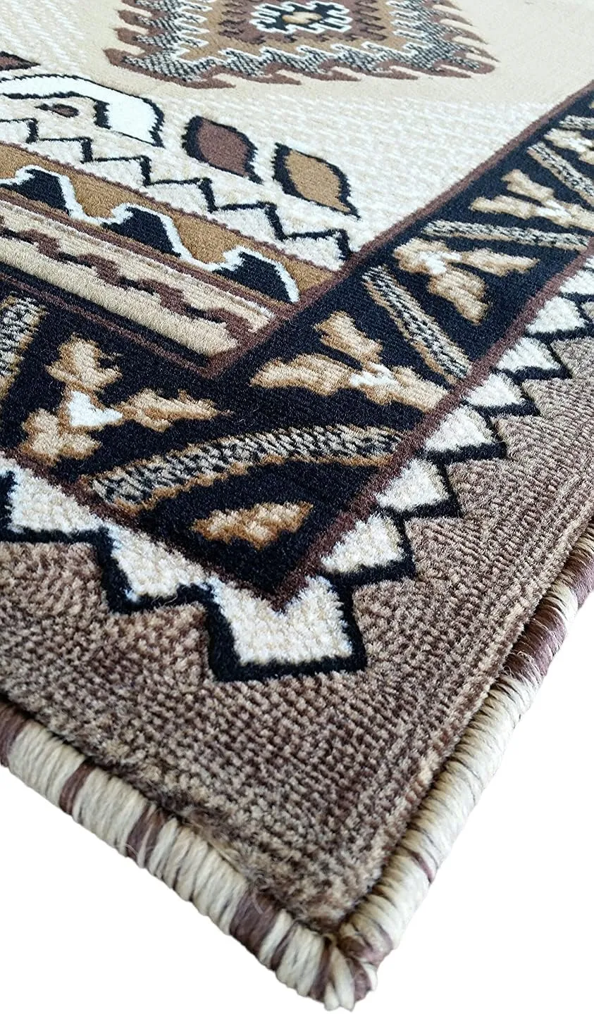 YHSF South West Native American Area Rug D143 - Easy Clean, Thick, Soft, Durable Tribal Indian Inspired Kingdom Design Runner Rug for Bedroom/Living Room and more - Berber, 2 Feet 4 In x 10 Feet 11 In