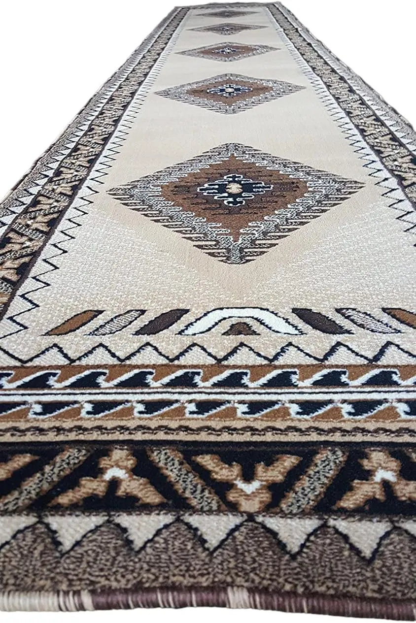 YHSF South West Native American Area Rug D143 - Easy Clean, Thick, Soft, Durable Tribal Indian Inspired Kingdom Design Runner Rug for Bedroom/Living Room and more - Berber, 2 Feet 4 In x 10 Feet 11 In