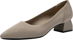 youngshow Women's Pumps Kitten Heels Pointed Toe Knit Slip On Comfortable Casual Formal Dress Shoes