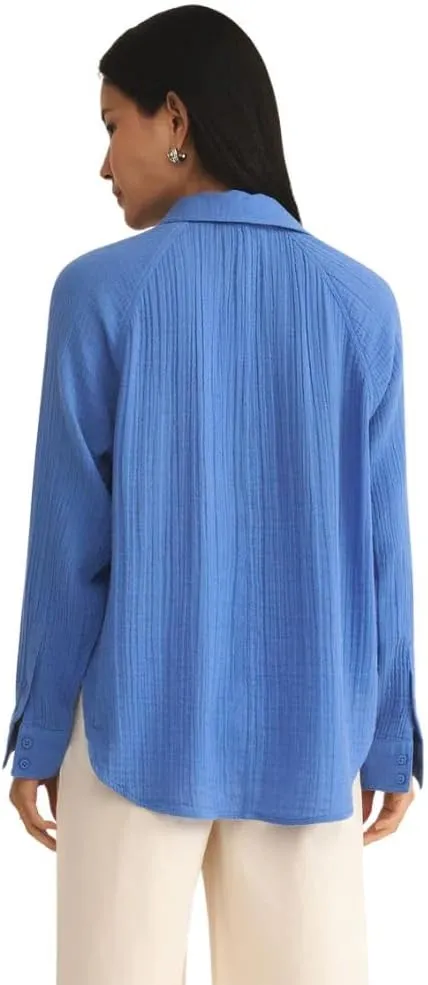 Z SUPPLY Women's Perfect Airy Gauze Button Up, Long Sleeve, Bay Blue