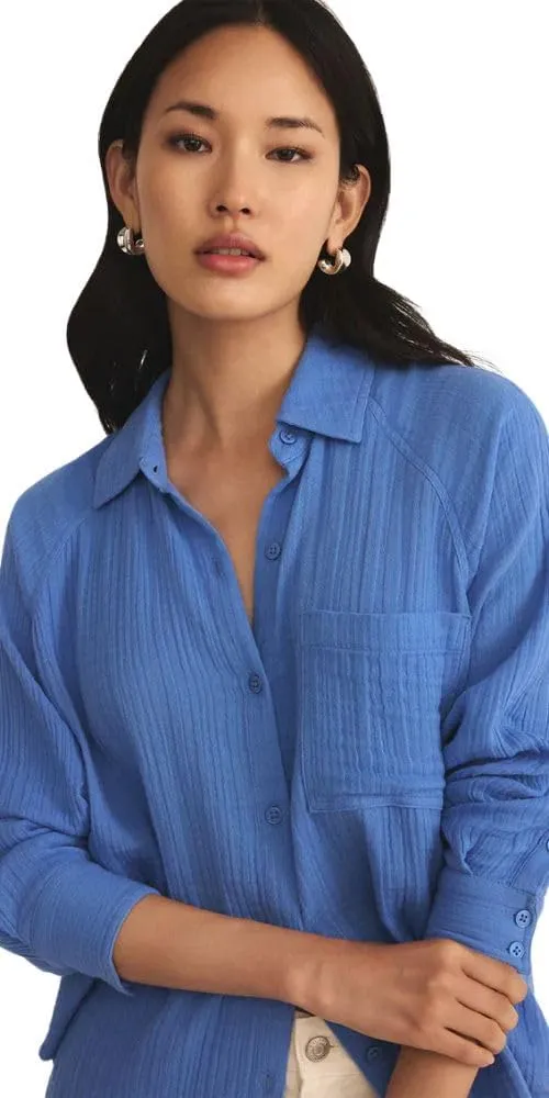 Z SUPPLY Women's Perfect Airy Gauze Button Up, Long Sleeve, Bay Blue