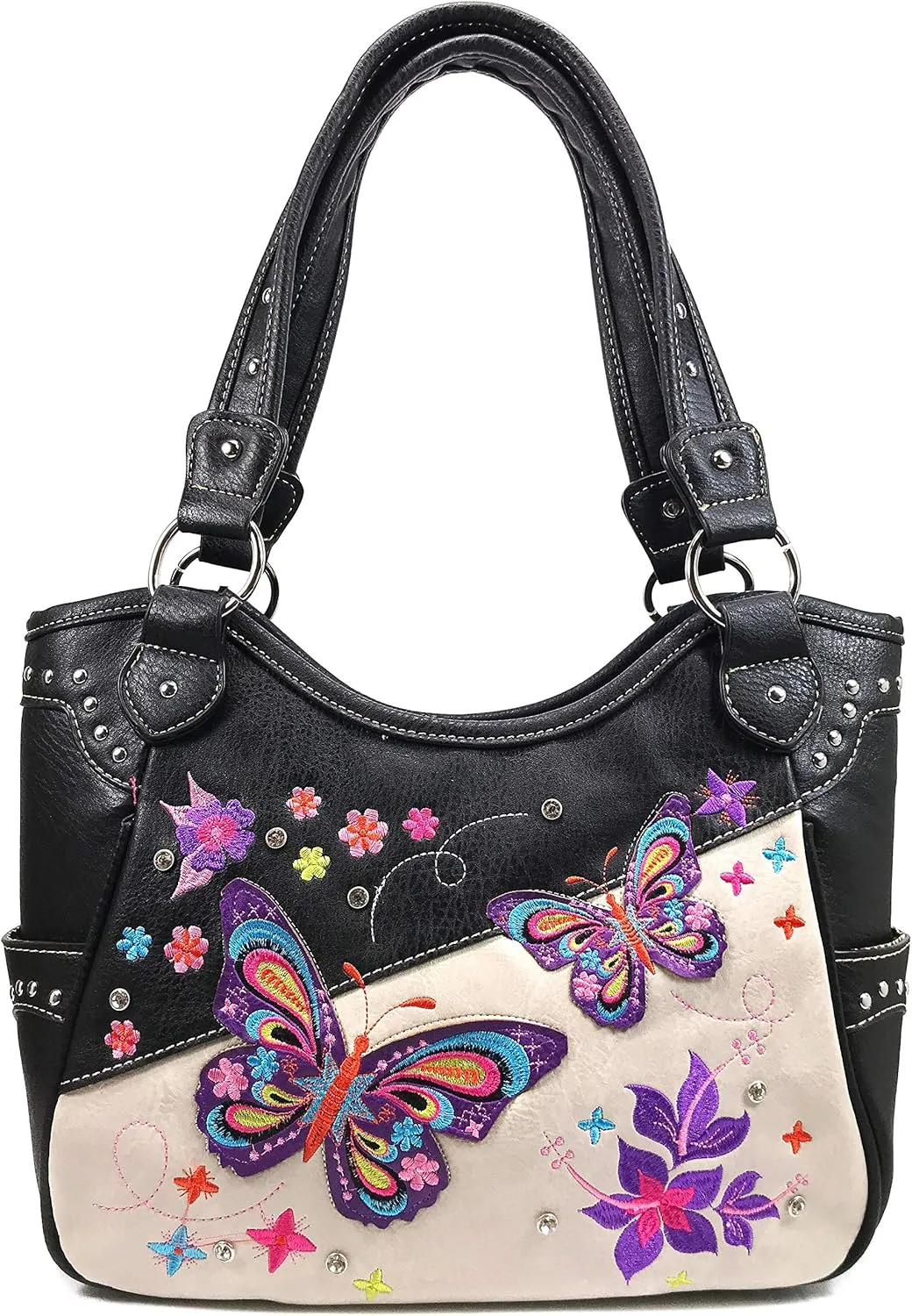 Zelris Butterfly Flower Season Embroidery Conceal Carry Tote Handbag Purse Set