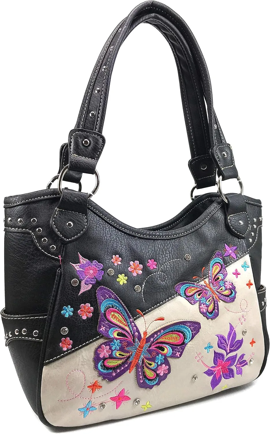 Zelris Butterfly Flower Season Embroidery Conceal Carry Tote Handbag Purse Set